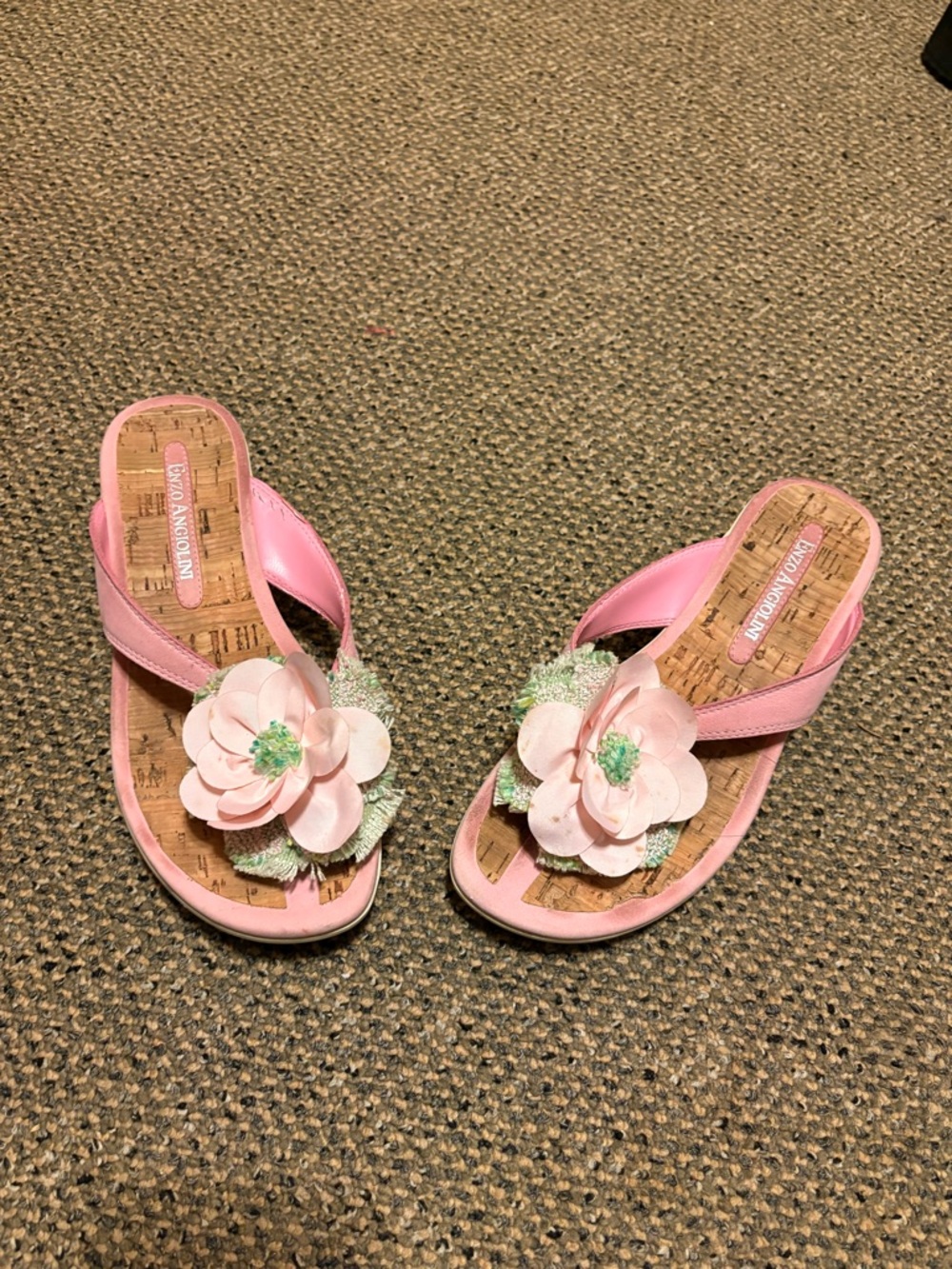 Enzo Angiolini Pink Floral Cork Wedge Heel Sandals